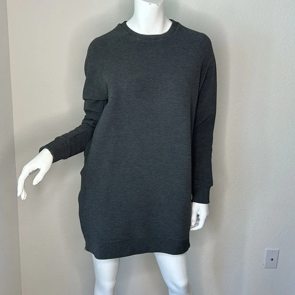 Varley Albret Long Sleeve zipper lounge sweater dress, charcoal, grey size small - Picture 8 of 10